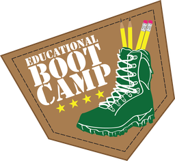 Educational Boot Camp patch featuring a green boot and classroom pencils